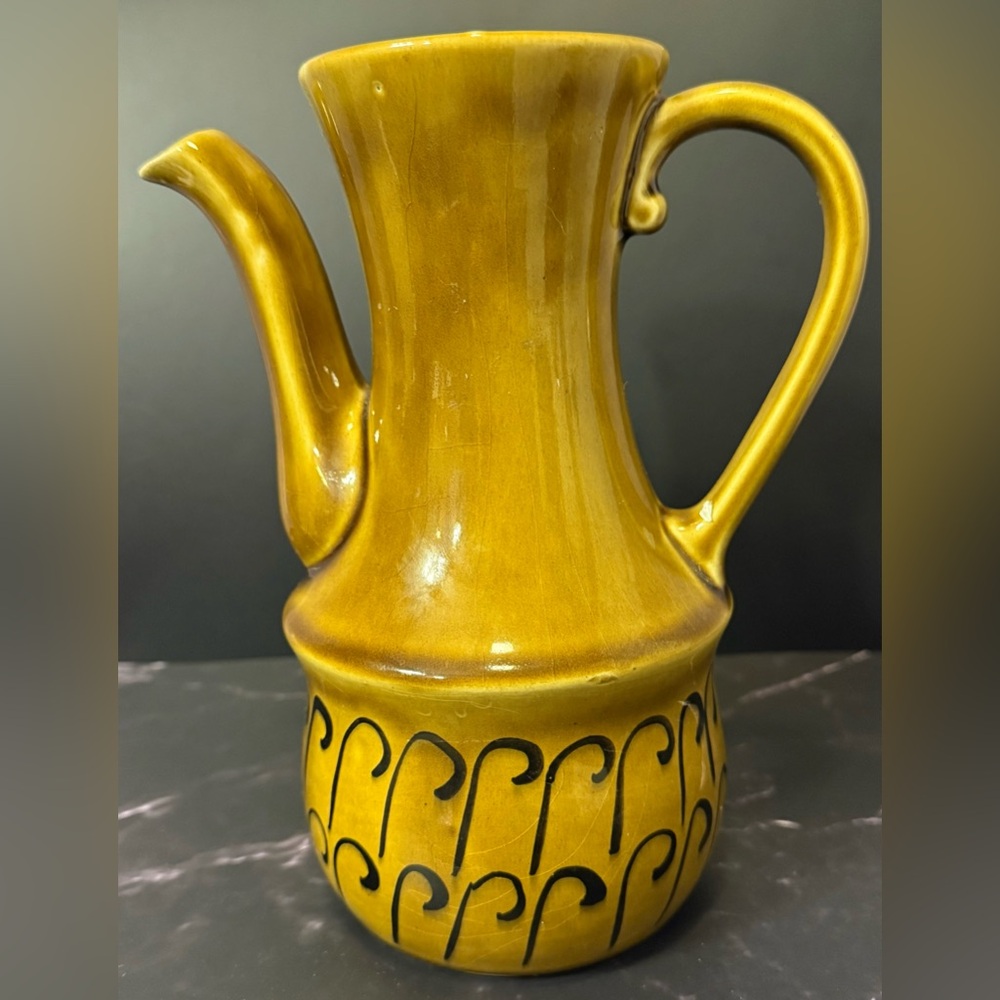 Vintage MCM Mustard Glaze Ceramic Pitcher Ewer Stoneware Vase Decor